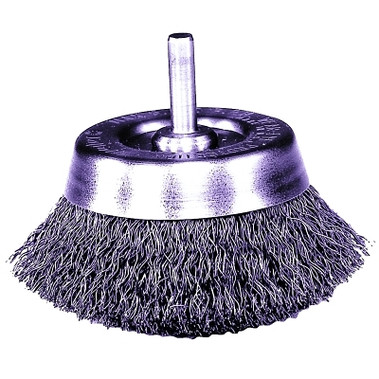 Weiler Stem-Mounted Crimped Wire Cup Brush, 1-3/4 in Dia., .006 in Steel (10 EA / CTN)