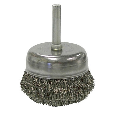 Weiler Stem-Mounted Crimped Wire Cup Brush, 2 in dia, 0.0118 in Steel Wire (1 EA / EA)