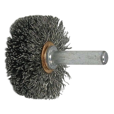 Weiler Stem-Mounted Narrow Conflex Brush, 2 in dia x 3/8 in W Face, 0.006 in Steel, 20000 RPM, 1/4 in Stem (1 EA / EA)