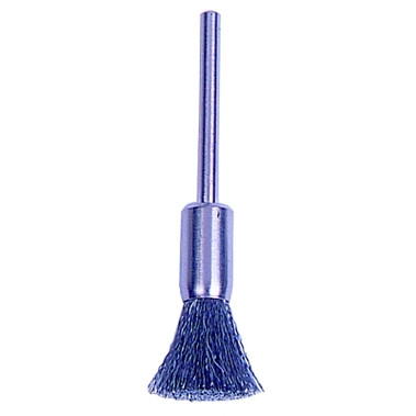 Weiler Miniature Stem-Mounted End Brush, Stainless Steel, 5/16 in dia x 0.005 in Wire, 25000 RPM (1 EA / EA)