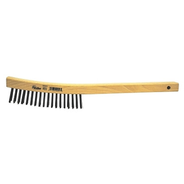 Weiler Curved Handle Scratch Brushes, 14 in, 4 X 18 Rows, Steel Wire, Wood Handle (1 EA / EA)