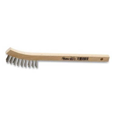 Weiler Small Hand Scratch Brush, 8-3/4 in, 2 x 9 Rows, SS Wire, Curved Wood Handle (1 EA / EA)