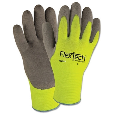 Wells Lamont FlexTech Hi-Visibility Knit Thermal Gloves with Latex Palm, Large, Gray/Green (1 PR / PR)