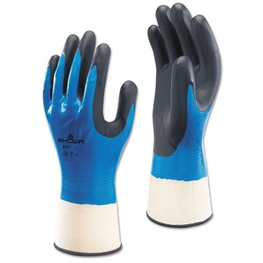 SHOWA 377 Liquid Resistant Nitrile/Nitrile Foam Coated Gloves, 2X-L, Black/Blue/White (1 DZ / DZ)