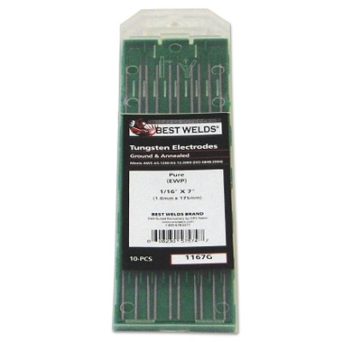 Best Welds Tungsten Electrode, Pure Ground, 7 in, Size 1/16 (1 PK / PK)