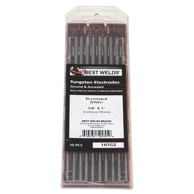 Best Welds Tungsten Electrode, Zirconiated, 7 in, Size 1/8 (1 PK / PK)