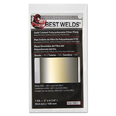 Best Welds Gold Coated Filter Plate, Gold/11,2 in x 4.25 in, Polycarbonate (1 EA / EA)