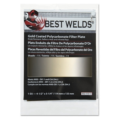 Best Welds Gold Coated Filter Plate, Gold/11, 4-1/2 in x 5-1/4 in, Polycarbonate (1 EA / EA)