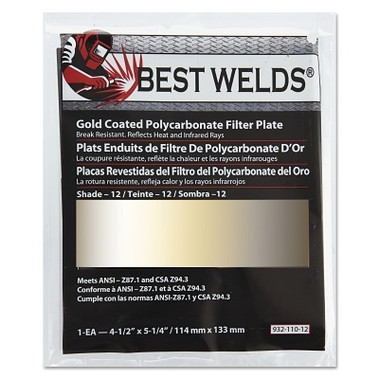 Best Welds Gold Coated Filter Plate, Gold/12, 4-1/2 in x 5-1/4 in, Polycarbonate (1 EA / EA)