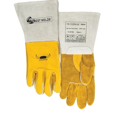 Best Welds Premium Welding Gloves, Grain Cowhide, Medium, Gold (1 PR / PR)
