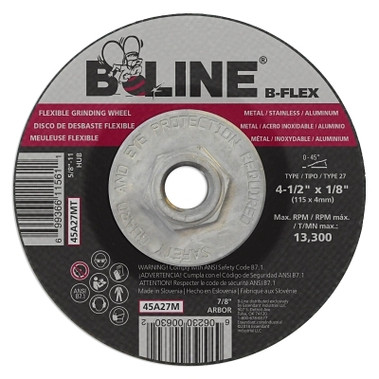 B-Line Abrasives Flexible Depressed Center Wheel, 4-1/2 in dia, 1/8 in Thick, 5/8 in-11 Arbor, 46 Grit, Aluminum Oxide (10 EA / PK)