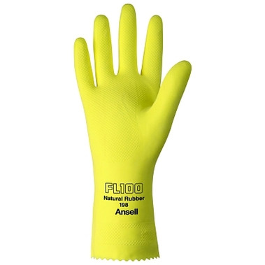 Ansell Unsupported Latex Gloves, 8, Natural Latex, Flock Lined, Yellow (12 PR / DZ)