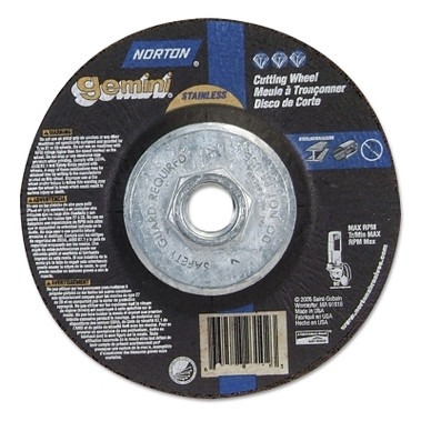 Norton Gemini RightCut Depressed Center Cut-Off Wheel, 6" Dia, 3/32" Thick, 5/8"-11 (10 EA / PK)