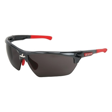 MCR Safety Dominator DM3 Safety Glasses, Polycarbonate Gray Lens, MAX6, Gun Metal Polycarbonate/Red TPR (12 PR / DZ)