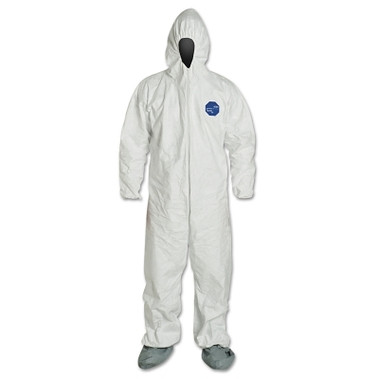 DuPont Tyvek 400 Coverall, Serged Seams,Attached Hood, Boots, Elastic Waist/Wrist/Ankles, Front Zipper, Storm Flap, White, 5XL, VP (25 EA / CA)