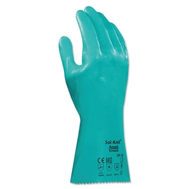 AlphaTec 39-124 14 in Reinforced Nitrile Gloves, Guntlet Cuff, Interlock Knit Cotton Liner, Size 10, Green (12 PR / DZ)