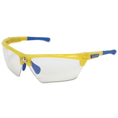 MCR Safety Dominator DM3 Safety Glasses, Polycarbonate Clear Lens, MAX6, Yellow Polycarbonate/Blue TPR (12 PR / DZ)