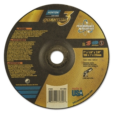 Norton Quantum3 SG CA Type 27 Grinding Wheel, 7 in dia, 1/4 in Thick, 7/8 in Arbor, 20 Grit, Ceramic Alumina (1 EA / EA)