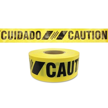 Presco Reinforced Barricade Tape, 3 in x 500 ft, Caution/Cuidado, Yellow (1 RL / RL)