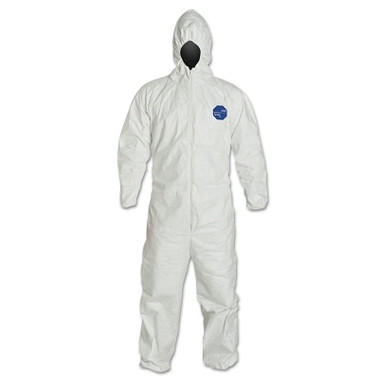 DuPont Tyvek 400 Coverall, Serged Seams, Collar, Elastic Waist, Elastic Wrists and Ankles, Zipper Front, Storm Flap, White, 4XL, VP (25 EA / CA)