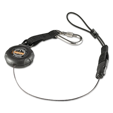 Ergodyne Squids 3001 Lanyard, 42", Retractable Carabiner Connection, 2lb Cap, Black (1 EA / EA)