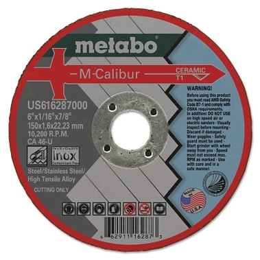 Metabo M-Calibur CA46U Grinding Wheels for Stainless Steel, Type 1, 6 in, 10,200 rpm (25 EA / BX)