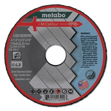 Metabo M-Calibur CA46U Grinding Wheels for Stainless Steel, Type 27, 4.5 in, 13,300 rpm (10 EA / BX)