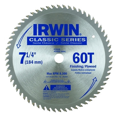 Irwin Classic Series Portable Corded Carbide Saw Blade, 7-1/4 in dia, 60 Tooth Ct (5 EA / BOX)
