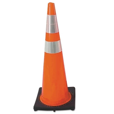 Cortina PVC Traffic Cones, 36 in, 6 in & 4 in Reflective Collar, PVC, Red/Orange/Black (1 EA / EA)