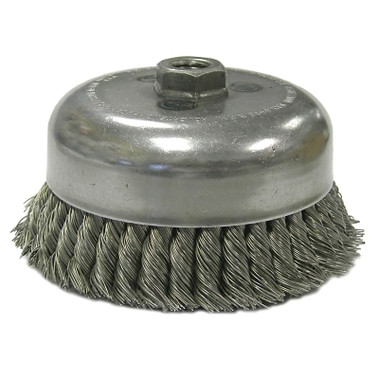 Weiler Double Row Heavy-Duty Knot Wire Cup Brush, 6 in Dia., 5/8-11 UNC Arbor, 1.5 x .023 in Steel (1 EA / EA)