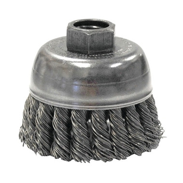 Weiler Single Row Heavy-Duty Knot Wire Cup Brush, 2 3/4 in Dia., M10 x 1.25, .02 Steel (1 EA / EA)
