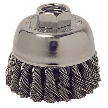 Weiler Single Row Heavy-Duty Knot Wire Cup Brush, 2 3/4 in Dia., 3/8-24 UNF, .014 Steel (1 EA / EA)