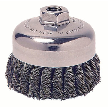 Weiler Vortec Pro Knot Wire Cup Brush, 4 in Dia., 5/8-11, .025 in Steel, Display Pack (1 EA / EA)