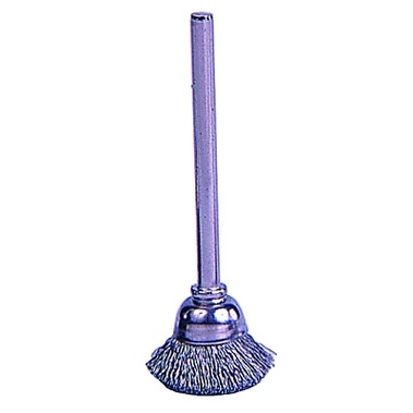 Weiler Miniature Stem-Mounted Cup Brush, 5/8 in Dia., .003 in Steel Wire (1 EA / EA)
