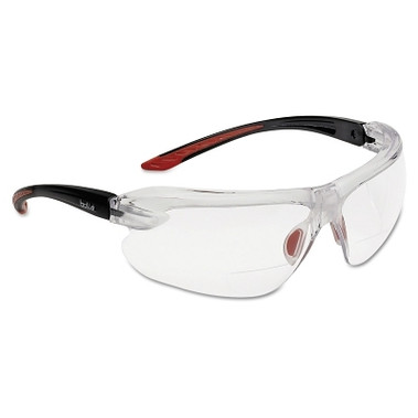 Bolle IRI-s Series Safety Glasses, Clear Polycarbonate Lenses, Red/Black, 3 Diopter (10 PR / BX)