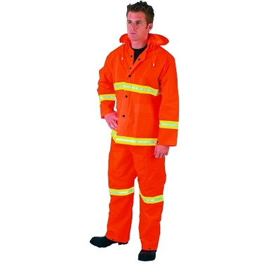 MCR Safety Luminator 3-Piece Rain Suit, Lime Stripe, 0.35 mm, PVC/Poly, Orange, Medium (1 EA / EA)