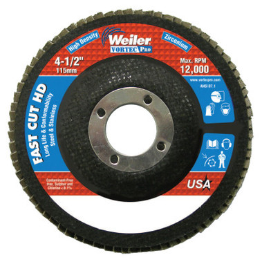 Weiler 4-1/2" Vortec Pro High Density Abrasive Flap Disc, Flat (10 PK/EA)