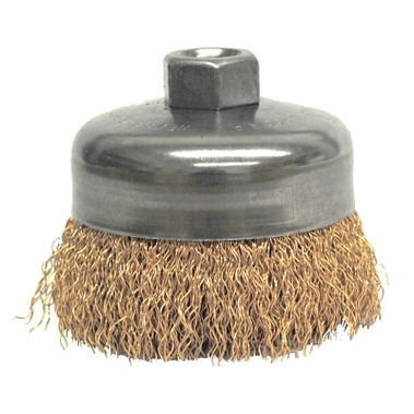 Weiler Crimped Wire Cup Brush, 4 in Dia., 5/8-11 UNC Arbor, Bronze Wire (1 EA / EA)