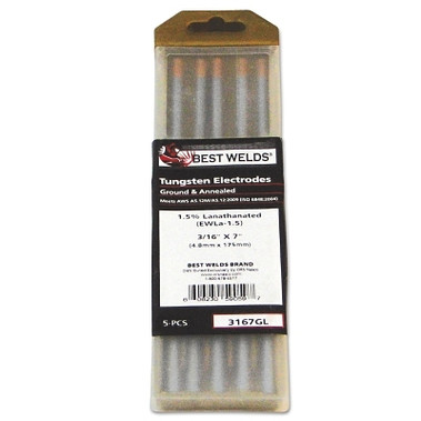 Best Welds Tungsten Electrode, 1.5% Lanthanated, 7 in, Size 3/16, 5/PK (1 PK / PK)