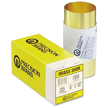 Precision Brand Brass Shim Stock Rolls, 0.1, Brass, 0.002" x 100" x 6" (1 RL / RL)