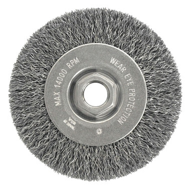 Weiler Wolverine Crimped Wire Wheel, 4 in dia, Narrow, .014 in, Carbon Steel, 14,000 RPM (5 EA / PK)
