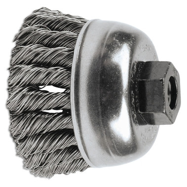 Weiler Single Row Heavy-Duty Knot Wire Cup Brush, 2 3/4 Dia., M10 x 1.25, .02 Stainless (1 EA / EA)