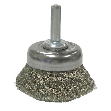 Weiler Stem-Mounted Crimped Wire Cup Brush, 1 3/4 in Dia., .006 Stainless Steel (1 EA / EA)