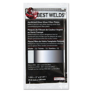 Best Welds Glass Silver Mirror Filter Plate, Silver/12, 2 in x 4.25 in, Glass (1 EA / EA)