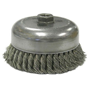 Weiler Single Row Heavy-Duty Knot Wire Cup Brush, 5 in Dia., 5/8-11, .023 Steel, Display Pk (1 EA / EA)