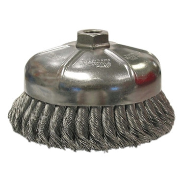 Weiler Single Row Heavy-Duty Knot Cup Brush, 6 in Dia., 5/8-11 UNC, 1 3/8 x .035 Steel (1 EA / EA)