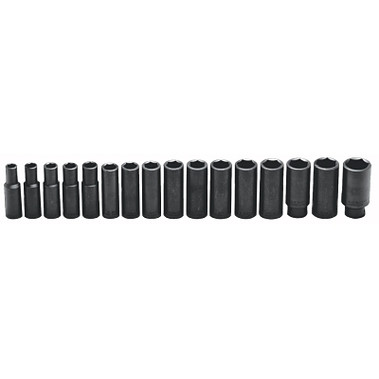 Wright Tool 16 Piece Deep Metric Socket Sets, 1/2 in, 6 Point (1 SET / SET)