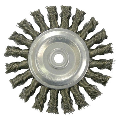 Weiler Vortec Pro Knot Wire Wheel, 4 in Dia, .014 in Carbon Steel, 1/2-3/8 Arbor Hole (10 EA / CT)