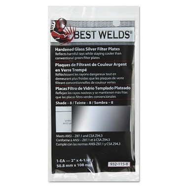 Best Welds Glass Silver Mirror Filter Plate, Silver/8, 2 in x 4.25 in, Glass (1 EA / EA)