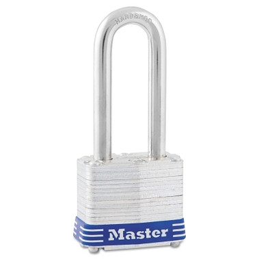 Master Lock No. 3 Laminated Steel Padlock, 9/32 in dia, 5/8 in W x 2 in H Shackle, Silver/Blue, Keyed Different, Varies (6 EA / BX)